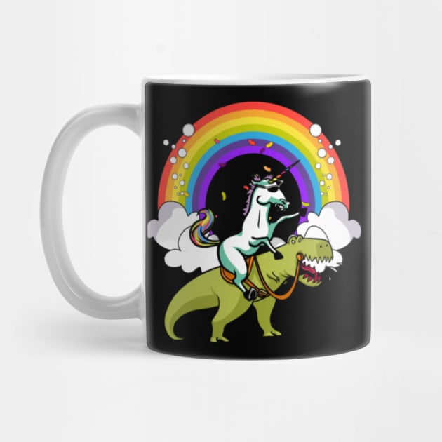 Unicorn Riding T-Rex Dinosaur Magical Rainbow by Xizin Gao